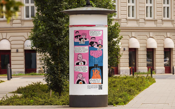 "Science Streets": Neuro-Comics auf einer Litfasssäule (Foto: Max-Planck-Institut für Kognitions- und Neurowissenschaften)