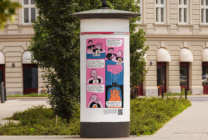 "Science Streets": Neuro-Comics auf einer Litfasssäule (Foto: Max-Planck-Institut für Kognitions- und Neurowissenschaften)