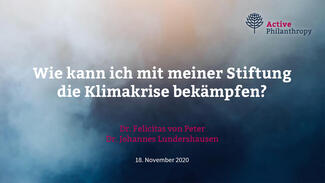 Präsentation "Wie kann ich mit meiner Stiftung die Klimakrise bekämpfen?" (Cover)